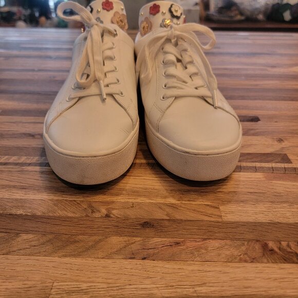 MICHAEL Michael Kors Mindy Floral Embellished White/Red Leather Sneakers - Picture 6 of 14